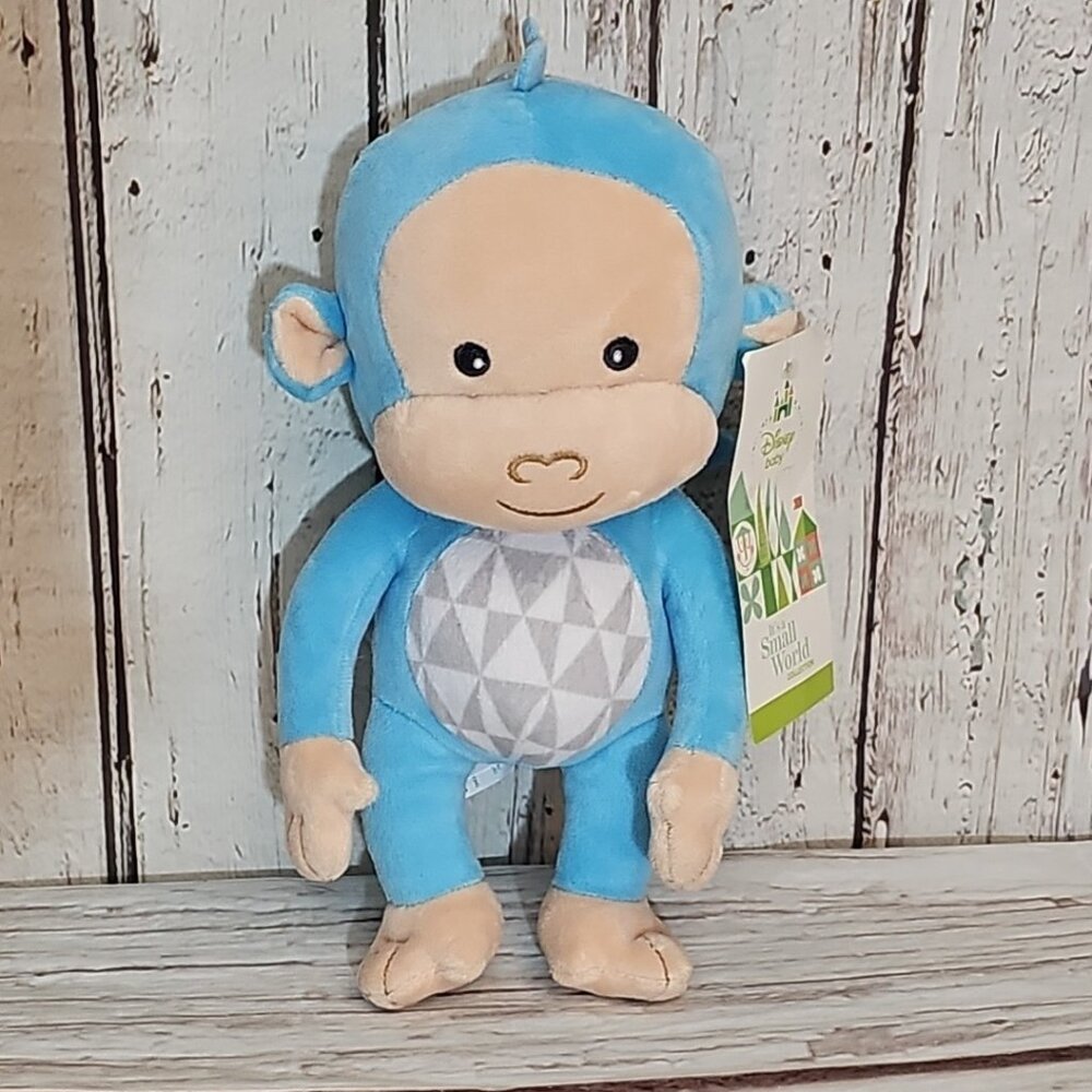 Disney Baby It’s a Small World Plush Blue Monkey Rattle Stuffed Animal toy 9 New